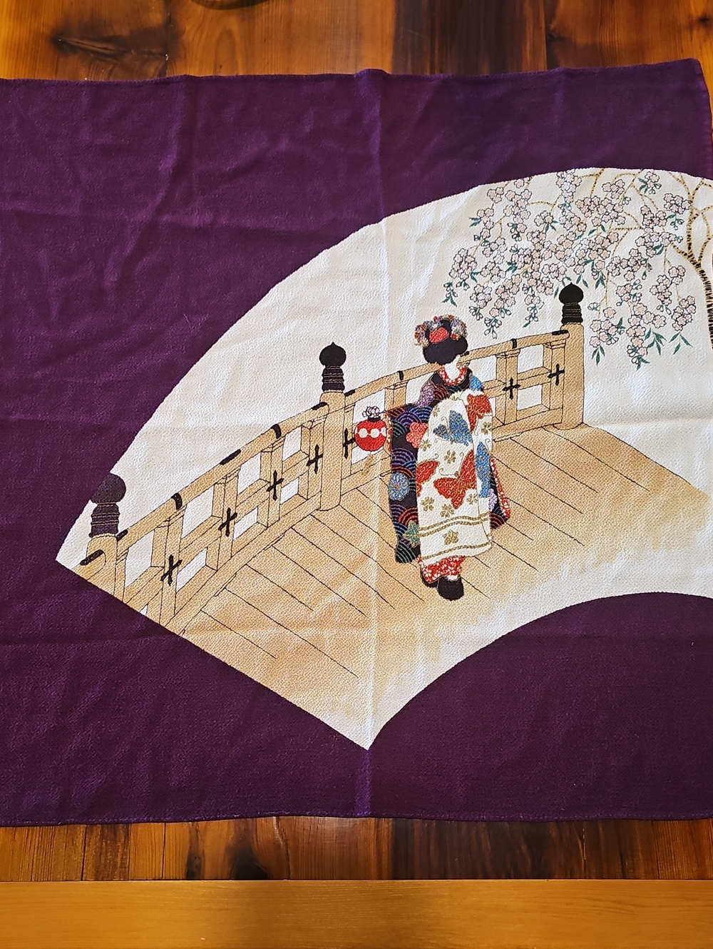 Vintage Japanese Furoshiki Wrapping Cloth Geisha Maiko Fan Art Chirimen Crepe